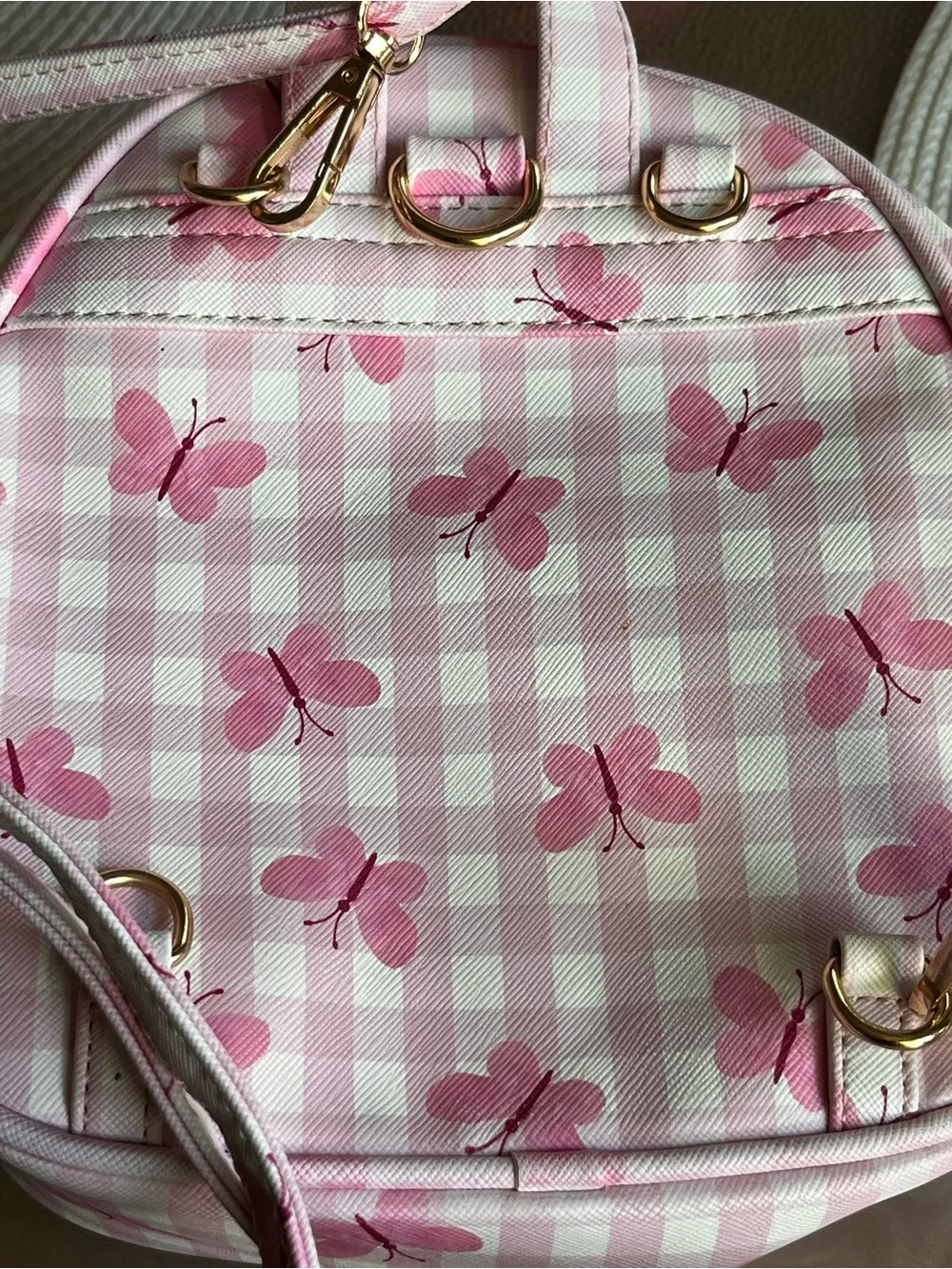Under One Sky Pink Butterfly Gingham Mini Backpack